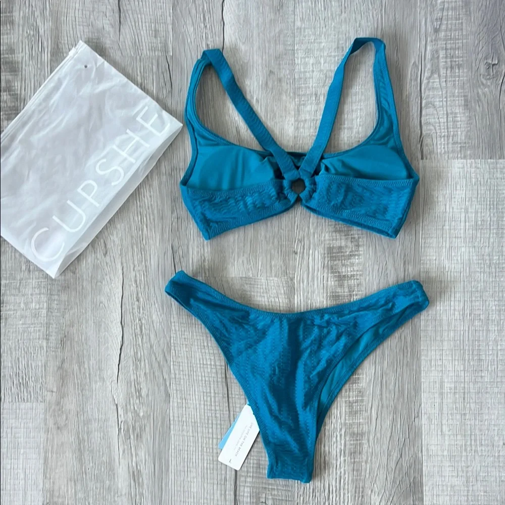 NWT Cupshe Blue Stylish O-Rings Bikini Set - Picture 2 of 5